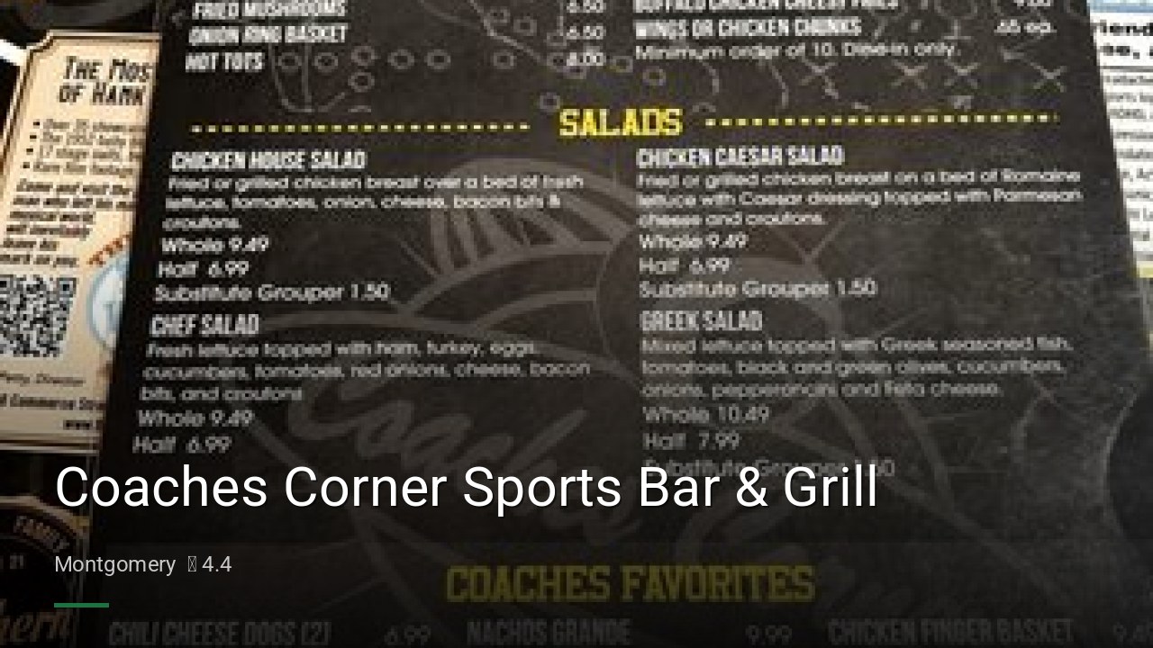 Coaches Corner Sports Bar & Grill - Sports Bars in Montgomery